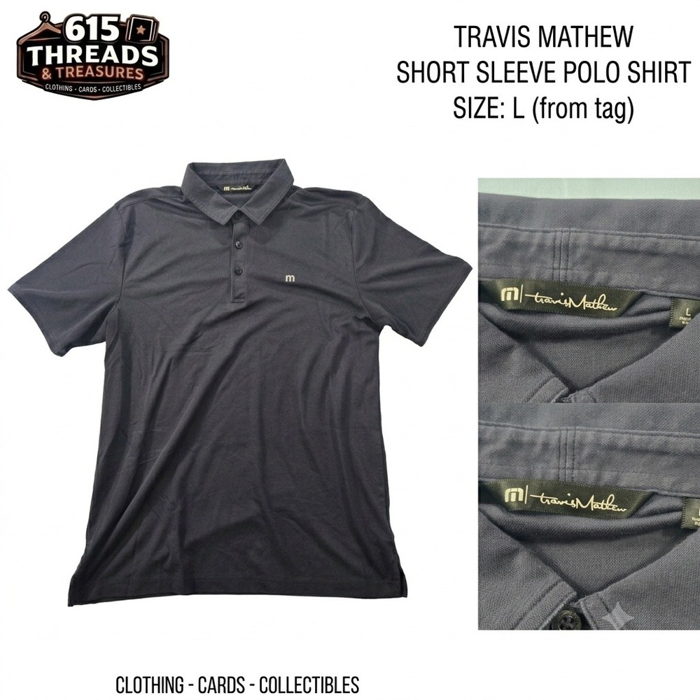 TravisMathew Mens Polo Shirt Large L Dark Navy Short Sleeve Golf Casual